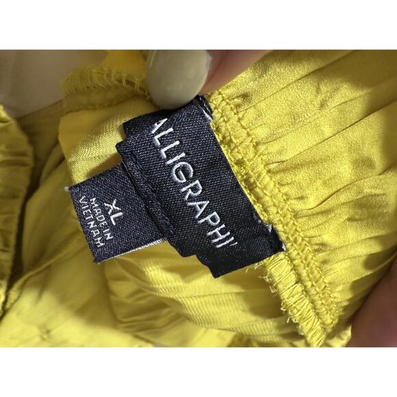 Calligraphie Yellow Wide Leg Crushed Pants XL EUC - Picture 3 of 4